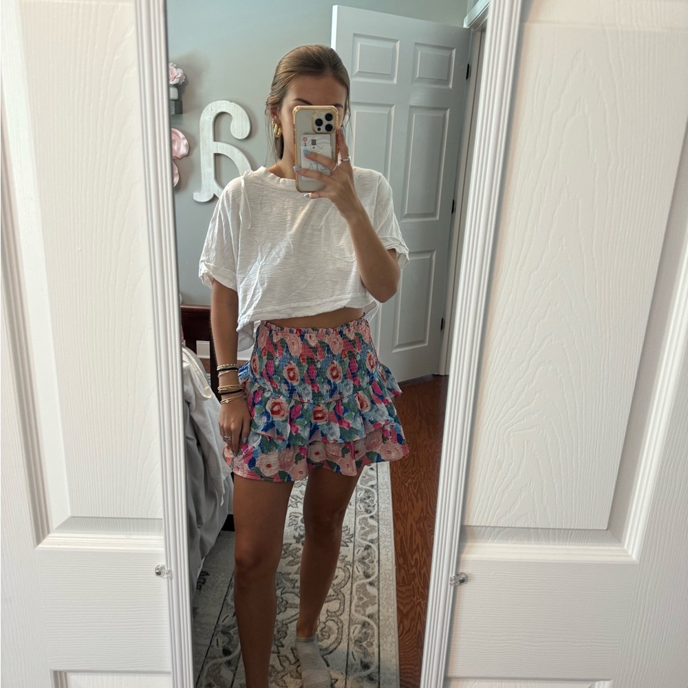 Floral Ruffle Mini Skirt